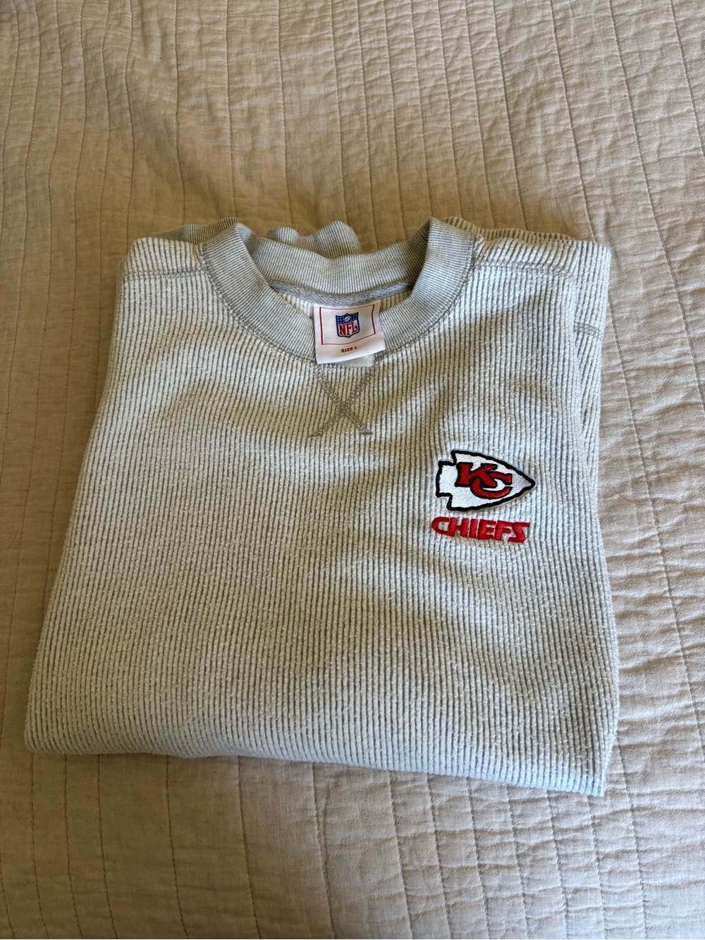 NFL Kansas City Chiefs Light Gray Crewneck Thermal Sweatshirt